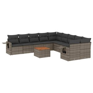 vidaXL Salon de jardin 11 Pièces avec coussins gris résine tressée