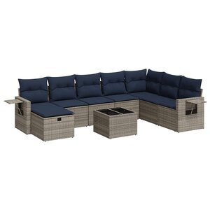 vidaXL Salon de jardin 9 Pièces avec coussins gris résine tressée