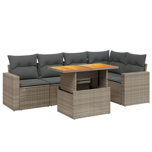 vidaXL Salon de jardin 6 Pièces avec coussins gris résine tressée