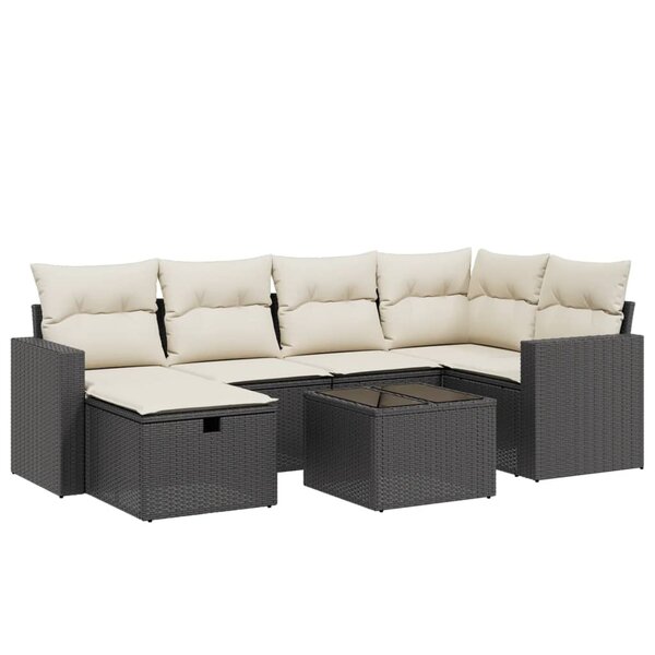 vidaXL Salon de jardin 7 Pièces avec coussins noir résine tressée