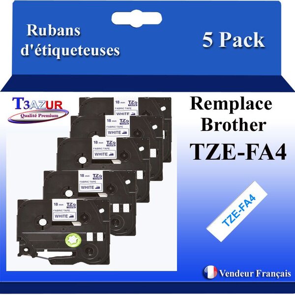 5x Rubans d'étiqueteuses compatibles avec Brother TzeFA4 Tze-FA4 pour étiqueteuses P-touch - Texte bleu sur fond blanc