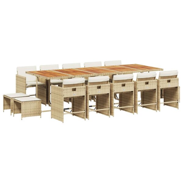 vidaXL Ensemble à manger de jardin et coussins 15 Pièces beige
