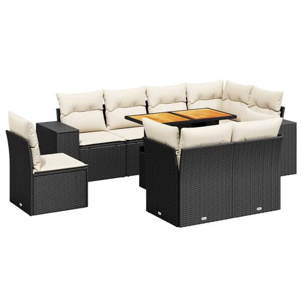 vidaXL Salon de jardin 9 Pièces avec coussins noir résine tressée