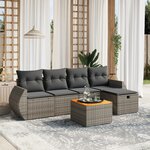 vidaXL Salon de jardin 6 Pièces avec coussins gris résine tressée
