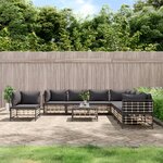 vidaXL Salon de jardin 9 Pièces avec coussins anthracite résine tressée