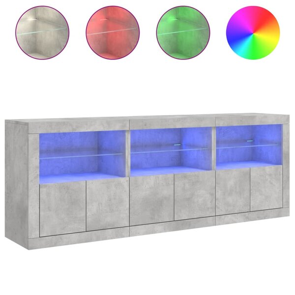 vidaXL Buffet avec lumières LED gris béton 181 5x37x67 cm