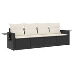 vidaXL Salon de jardin 4 Pièces avec coussins noir résine tressée
