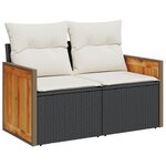 Ensemble de canapé de jardin de 8 pièces avec coussins Noir Poly Rattan Acacia