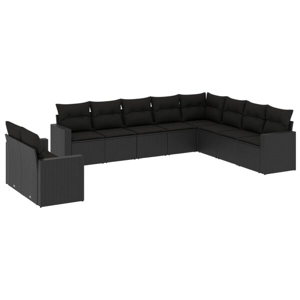 vidaXL Salon de jardin 10 Pièces avec coussins noir résine tressée