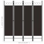 vidaXL Cloison de séparation 4 panneaux Marron 160 x 180 cm