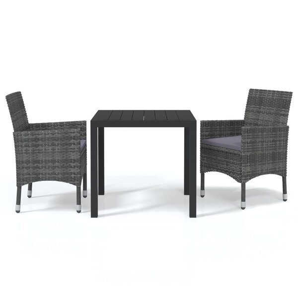 vidaXL Ensemble à manger de jardin coussins 3Pièces Résine tressée Gris