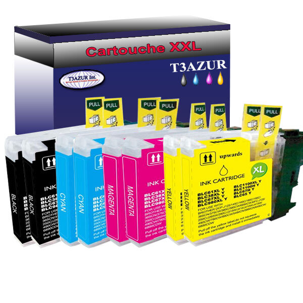 Lot de 8 Cartouches compatibles Brother DCP-167C,DCP-185C,DCP-195C, LC1100XL  (Noire+Couleur) – T3AZUR