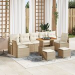 vidaXL Ensemble de Canapés de Jardin de 10 Pièces avec Coussins Beiges en Rattan Synthétique et Acacia