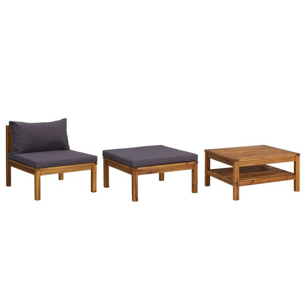vidaXL Salon de jardin 3 Pièces avec coussins gris foncé Bois d'acacia