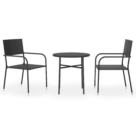 vidaXL Mobilier à dîner de jardin 3 Pièces Résine tressée Noir