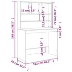 Bureau table poste de travail meuble d'ordinateur informatique étude avec étagères chêne fumé 102 x 45 x 148 cm bois d'ingénierie brun 02_0023487