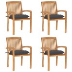 vidaXL Chaises de jardin empilables avec coussins lot de 4 Teck solide
