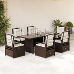 vidaXL Ensemble à manger de jardin et coussins 7 Pièces marron rotin