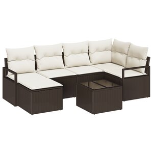 Ensemble de canapés de jardin 6 pièces avec coussins Gris Poly Rotin