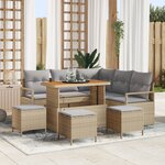 Ensemble de canapé de jardin 9 pièces avec coussins Beige Rotin Poly Acacia