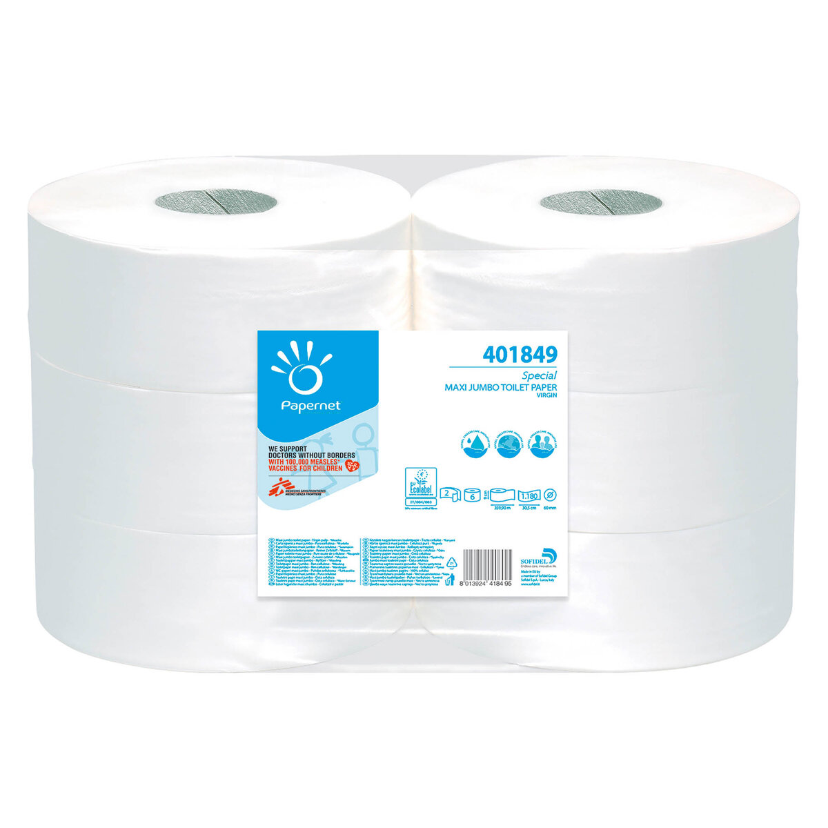 Papier toilette maxi jumbo double épaisseur blanc - colis de 6