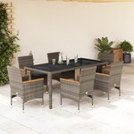 vidaXL Ensemble à manger de jardin et coussins 7 Pièces gris rotin verre