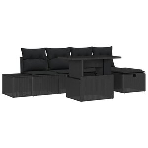 vidaXL Ensemble de canapé de jardin 6 Pièces Noir polyrotin