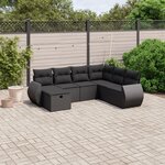 vidaXL Salon de jardin 7 Pièces avec coussins noir résine tressée