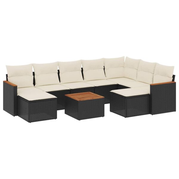 vidaXL Salon de jardin 10 Pièces avec coussins noir résine tressée