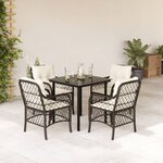 vidaXL Ensemble à manger de jardin 5 Pièces et coussins marron poly rotin