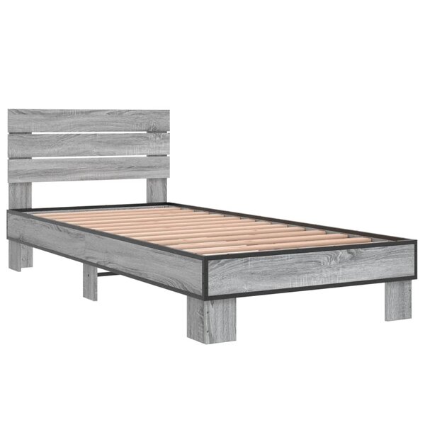 vidaXL Cadre de lit sonoma gris 90x200 cm bois d'ingénierie et métal