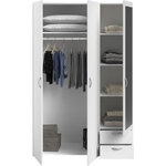 Lit 140 x 190 avec tiroir + armoire 3 portes et 2 tiroirs + 2 chevets - Décor Blanc