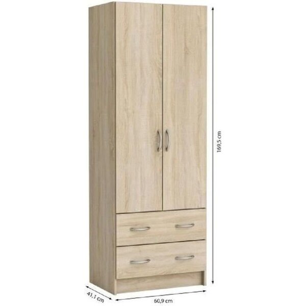 Armoire décor chêne brossé 2 portes et 2 tiroirs 61 cm
