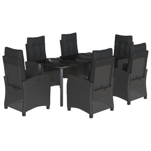 vidaXL Ensemble à manger de jardin coussins 7Pièces Noir Résine tressée