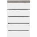 Commode CHELSEA 5 tiroirs - 77 2 x 42 2 x 128 1 - optique béton clair KILOX et blanc mat
