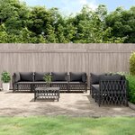 vidaXL Salon de jardin 8 Pièces avec coussins anthracite acier