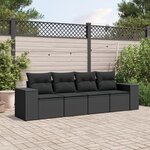 vidaXL Salon de jardin 4 Pièces avec coussins noir résine tressée