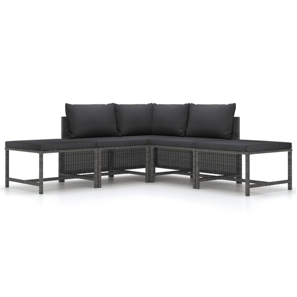 vidaXL Salon de jardin 5 Pièces avec coussins Gris Résine tressée