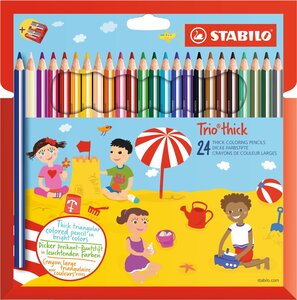 Etui de 24 Crayons de couleur Trio Triangulaire large avec taille-crayon assorties STABILO