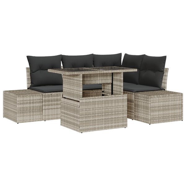 vidaXL Ensemble de canapé de jardin 5 pièces avec coussins gris clair en osier synthétique