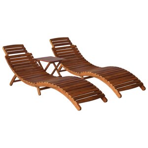 vidaXL Chaise longue avec table à thé 3 Pièces Bois d'acacia massif