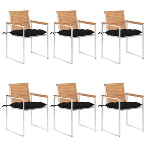 vidaXL Chaises de jardin lot de 6 avec coussins Bois de teck massif