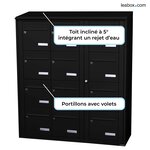 Bloc collectif Leabox  3x4  grade 3  simple face  extérieur  mural  noir 9005 finition brillante