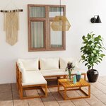 vidaXL Salon de jardin 5 Pièces avec coussin Crème Bois d'acacia solide