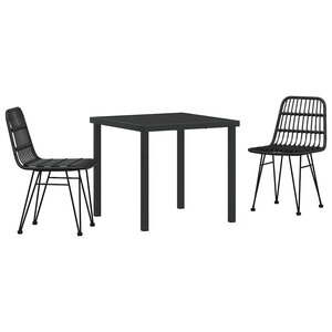 vidaXL Ensemble de salle à manger pour jardin 3 Pièces Noir Poly rotin