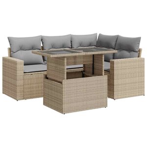 vidaXL Salon de jardin avec coussins 5 Pièces beige résine tressée