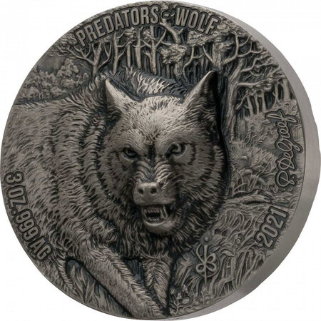 Pièce de monnaie en argent 5000 francs g 93.3 (3 oz) millésime 2021 predators wolf