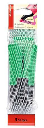 Filet de 3 Surligneurs NEON Tendance Pte Biseautée 2- 5 mm Vert STABILO