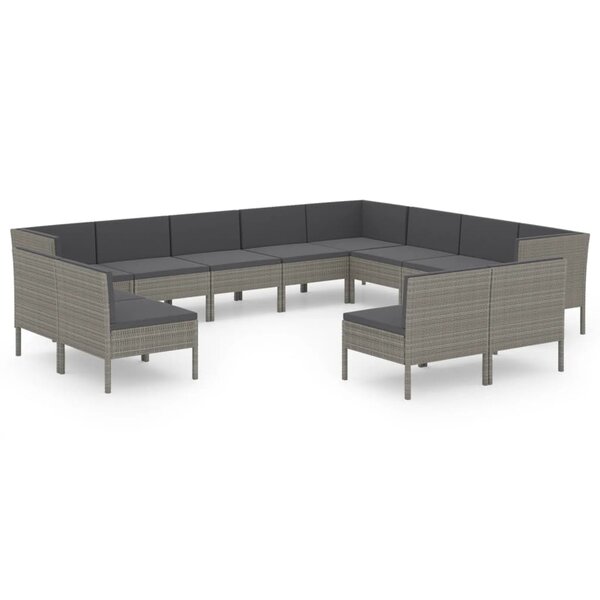 vidaXL Salon de jardin 12 Pièces avec coussins Résine tressée Gris