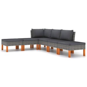 vidaXL Salon de jardin 6 Pièces avec coussins Résine tressée Gris